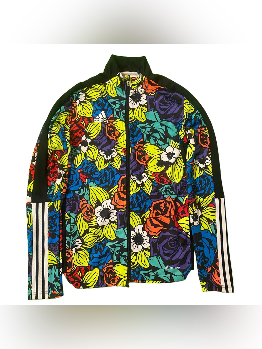 Adidas Floral Track Jacket Multicolor Roses Black Stripes